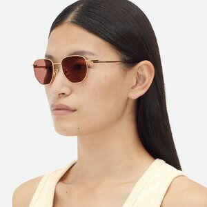 Bottega Veneta BV1301S 003 BRAND NEW Sunglasses Gold Brown Split Panthos Unisex